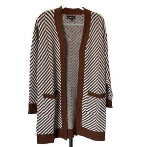 Fortune &‎ Ivy Women’s Cardigan Sweater Size L Boho Western Knit Stripes Brown